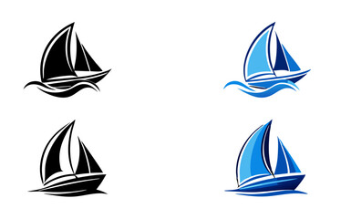Sailing Boat Icons: Black and Blue Sailboat Illustrations