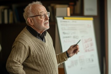 Engaging elder educator explaining concepts to attentive students in a classroom setting