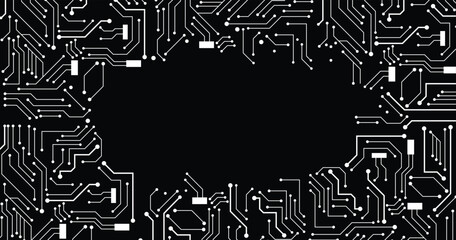 Fototapeta premium Circuit board on black background. 