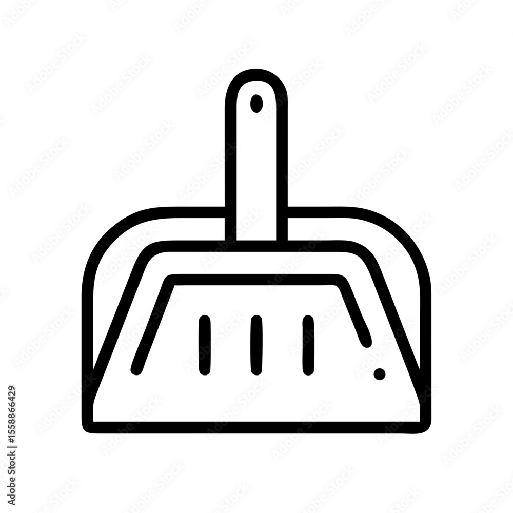 Poster dustpan icon in simple linear style for cleaning concept