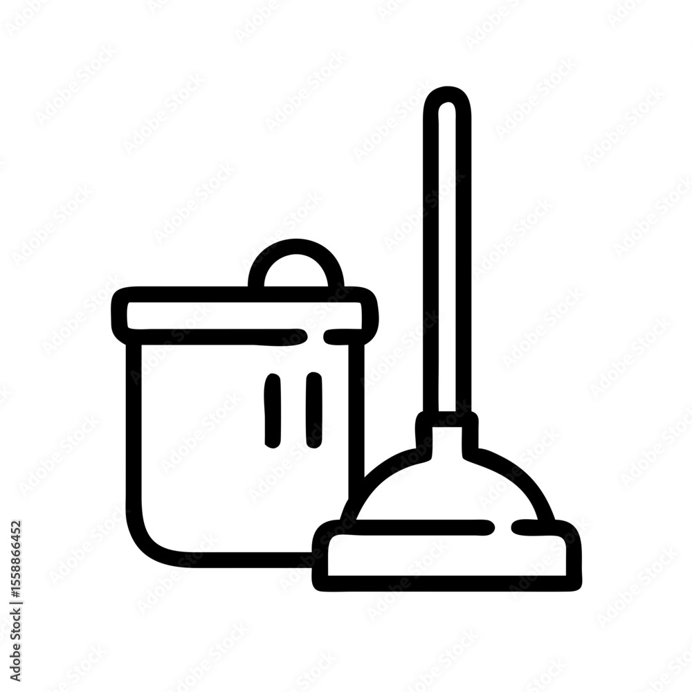 Poster mop and bucket for cleaning in simple linear design