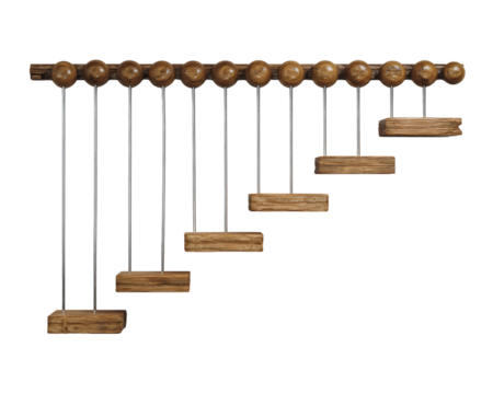 Wooden Balancing Scale with Suspended Balls and Sturdy Base