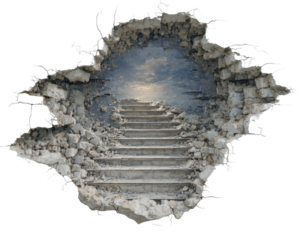 Stairway to Dreams Emerging from a Crumbling Wall of Reality