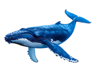  Realistic Blue Whale Swimming Underwater with Light Rays, isolated on transparent background PNG