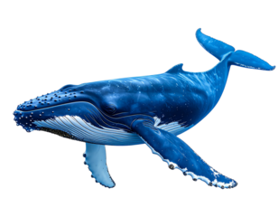  Realistic Blue Whale Swimming Underwater with Light Rays, isolated on transparent background PNG