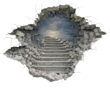 Stairway to Dreams Emerging from a Crumbling Wall of Reality