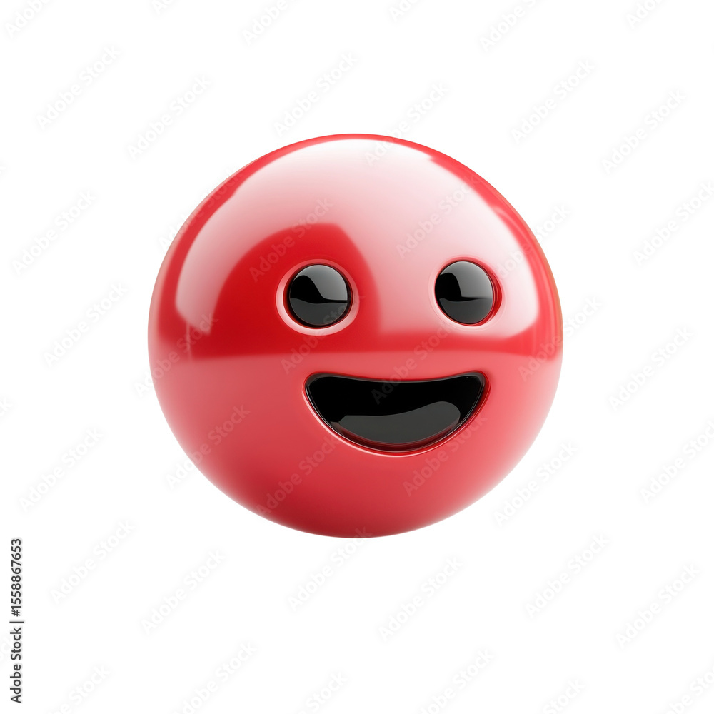 Poster red shiny face sphere icon joy smile expression happy fun design cheerful on transparent background