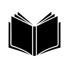 Open Book Icon, Black and White, Simple Book Illustration