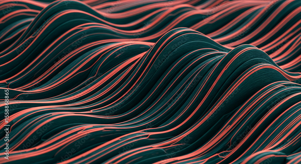 Leinwandbilder abstract image of teal and coral wavy lines creating a flowing, textured surface, suggesting movemen