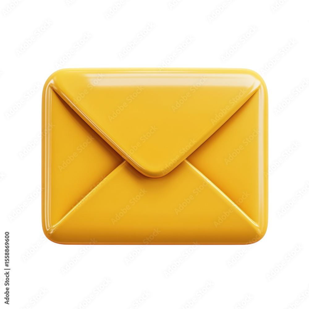 Poster glossy yellow email icon 3d rendering of a communication letter message on transparent background