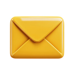 Glossy Yellow Email Icon 3D Rendering of a Communication Letter Message on transparent background