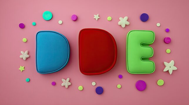 Playful Colorful 3D Letters DDE on Pink Background