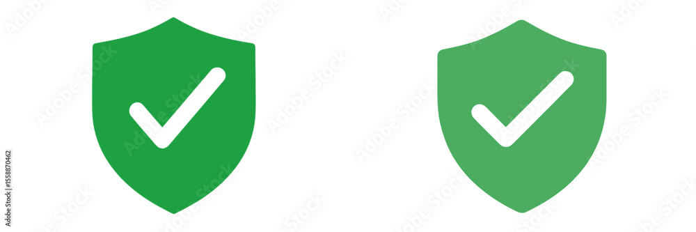 Poster security badges with check marks indicating approval and verification in a digital context, showcasi