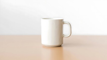 Fototapeta premium Simple White Mug on Wooden Table Clean Minimalist Design