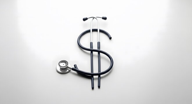 Healthcare Cost Stethoscope Forming Dollar Sign on White, Reflecting Medical Expenses and Financial Burden in Modern Medicine and Medical Services Access