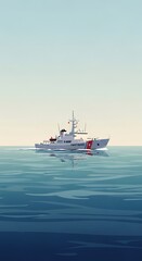 Coast Guard Cutter Sailing on Calm Ocean Waters
