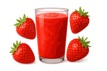 Fresh strawberry juice served in a glass with whole strawberries arranged nearby