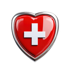 Shiny Red Heart with White Cross Love Health and Care Symbol Medical and on transparent background