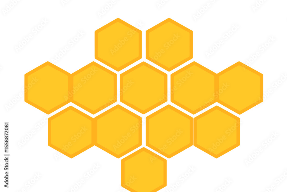 Poster honeycomb pattern created with hexagonal shapes in bright yellow color on a white background