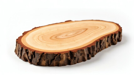 Rustic Wooden Slab Isolated Close-Up with Natural Bark Edge and Textured Surface