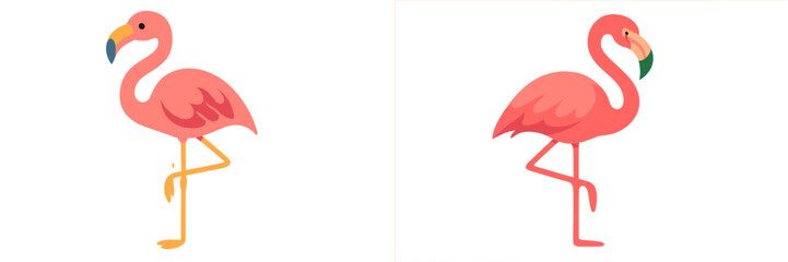 Pink flamingos standing on one leg in a simple, colorful design suitable for various creative projects
