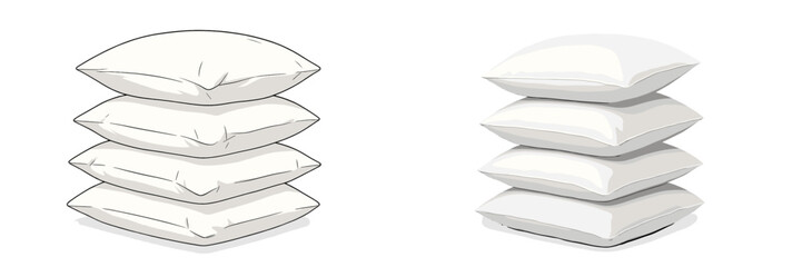 Soft white pillows stacked neatly in pairs on a clean background creating a cozy and inviting atmosphere for relaxation