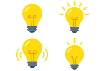 Bright yellow light bulbs in various designs showcasing different glowing styles and intensities