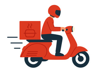 Delivery rider navigates city streets on scooter with food package during busy daytime hours © icon_art