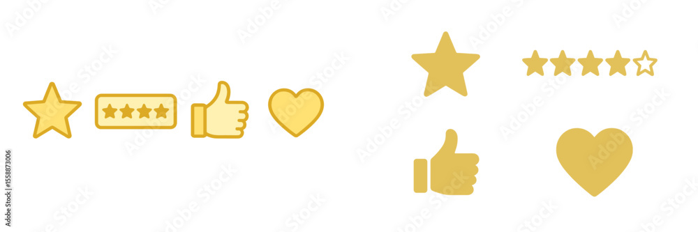 Poster various golden symbols representing ratings and likes displayed in a simple design
