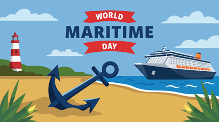 World Maritime Day Poster Flat Vector Image Illustration