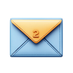 Two New Messages Await Blue and Gold Leather Envelope Icon Unread on transparent background