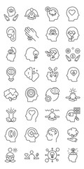 Mindful Mental Wellness set of web icons in line style. mindful mental wellness, mental health, mindfulness and emotional wellbeing. Vector illustration
