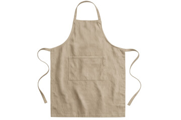 Clean beige apron with a pocket, perfect for cooking and kitchen activities, isolated on transparent background