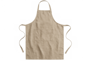 Clean beige apron with a pocket, perfect for cooking and kitchen activities, isolated on transparent background