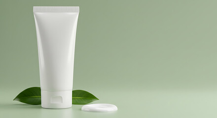 White Cosmetic Tube with Ribbed Cap and Creamy Product Displayed.