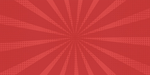 Red comic sunburst effect background with halftone. pop art comic-style vector background. Suitable for templates, sale banners, events, ads, web and pages