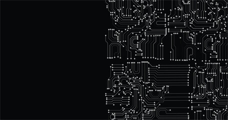 White circuit line technology pattern on black background vector. Circuit Board texture Background, seamless pattern