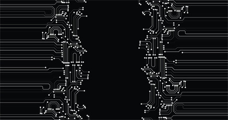 Circuit Board texture Background, seamless pattern. White circuit line technology pattern on black background vector 