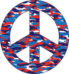 Peace sign with red white blue overlapping stars pattern