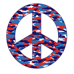 Peace sign with red white blue overlapping stars pattern