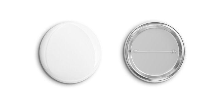 Badges isolated on transparent background. Black button pins with shadows