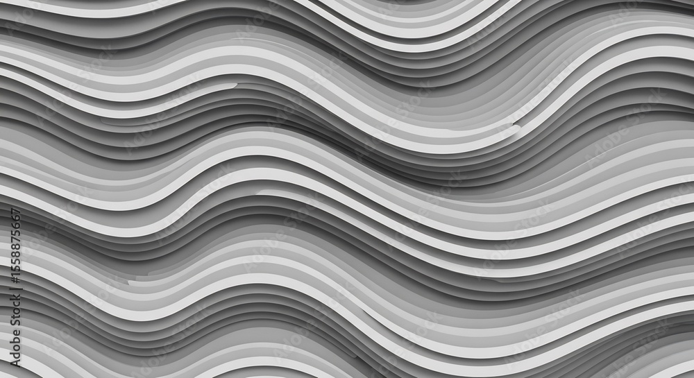Poster abstract grayscale image featuring flowing, undulating lines and textured waves.