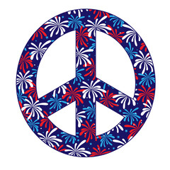 Peace sign with red white blue fireworks pattern