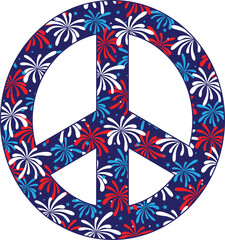 Peace sign with red white blue fireworks pattern