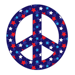 Peace sign with red white blue overlapping stars pattern