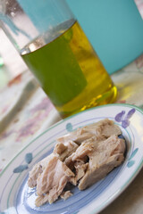 homemade tuna fillets on ceramic plate