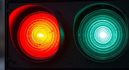 Close-up of a Traffic Light Showing Red and Green Lights