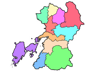 少しゆるい熊本県地図 地域色分け 九州 西日本