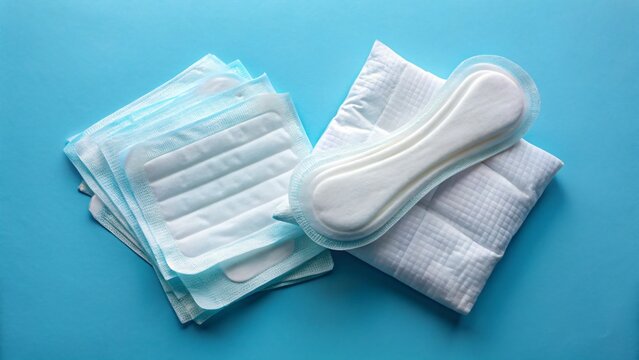 Feminine Hygiene Products Ultra Thin Pads and Panty Liners for Menstrual Period on a Blue Background