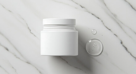White Plastic Jar with Lid and Transparent Gel Drop.